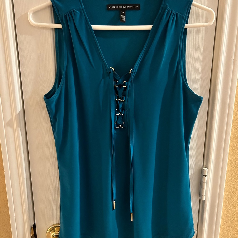 White House Black Market Teal Lace-Up Women's Top